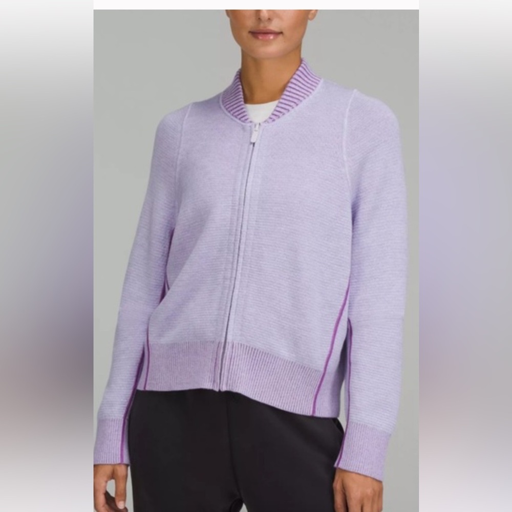 Lululemon Reversible Double-Knit Wool Zip-Up Sweater Lavender / Magenta Sz 4
